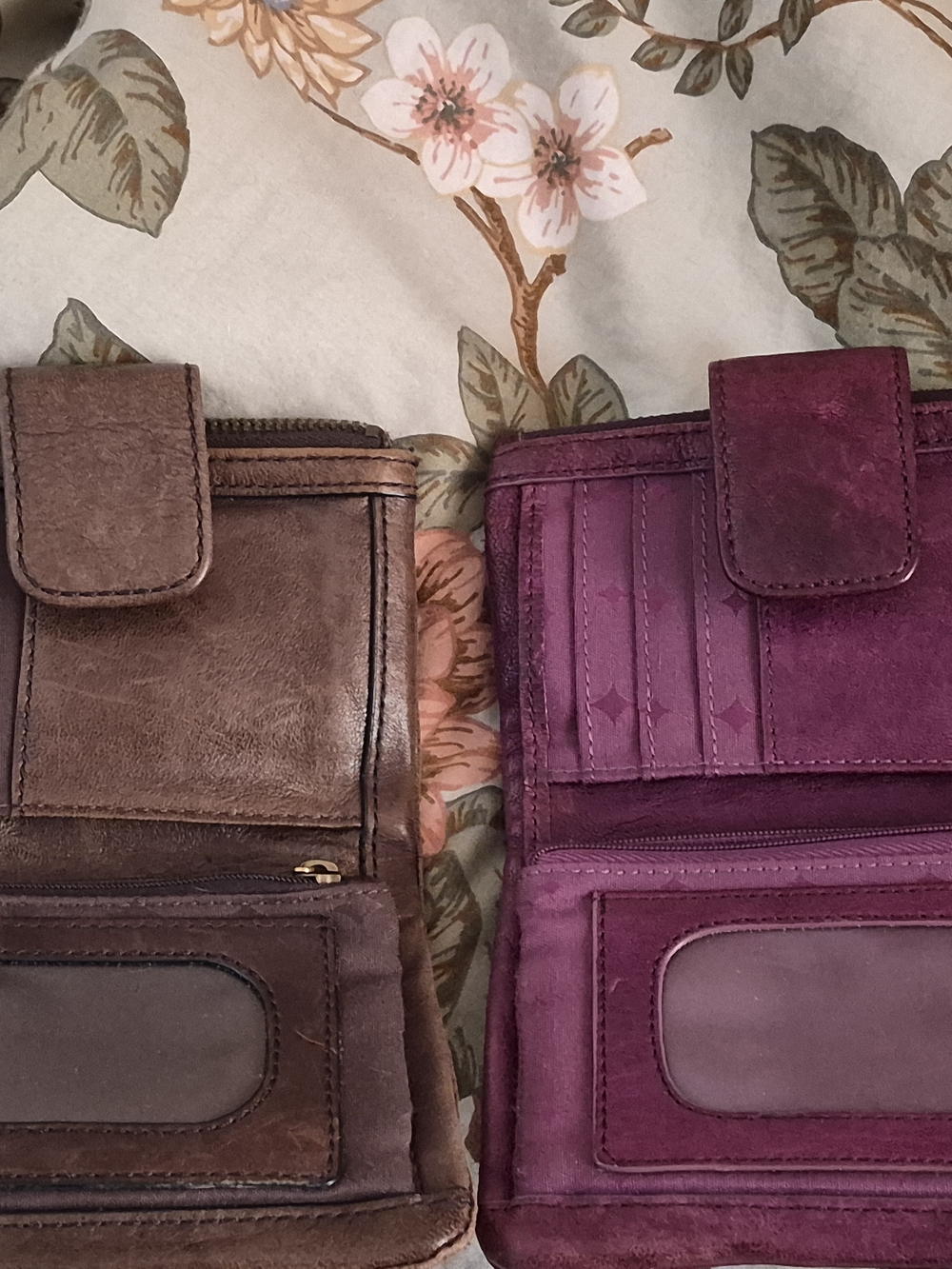 Fossil Leather Long Live Vintage Bifold Wallets - Brown & Plum - Picture 2 of 3